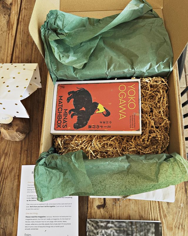 An Offline Box opened, a book nestled in its packing