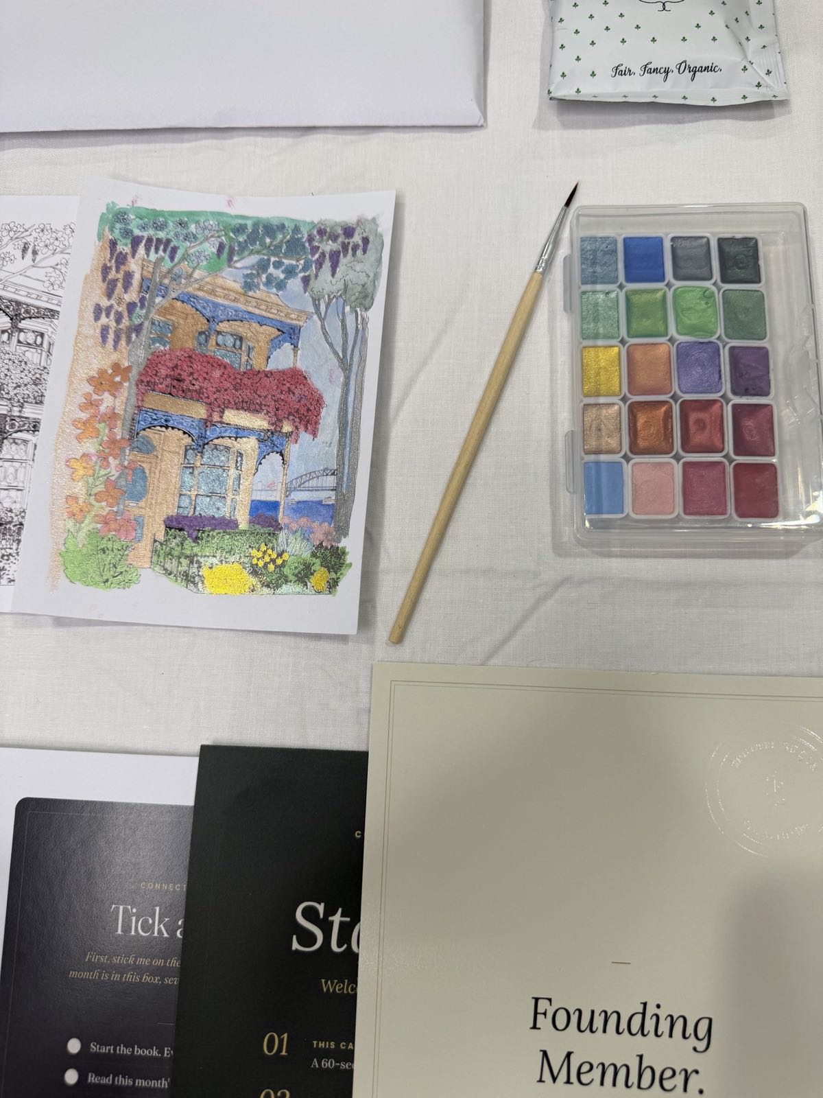 The watercolour card, painted